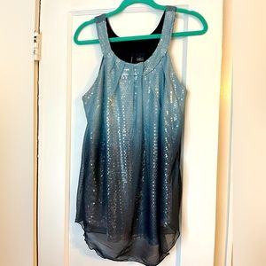 Women’s new directions, teal/black sequin, tank top size L